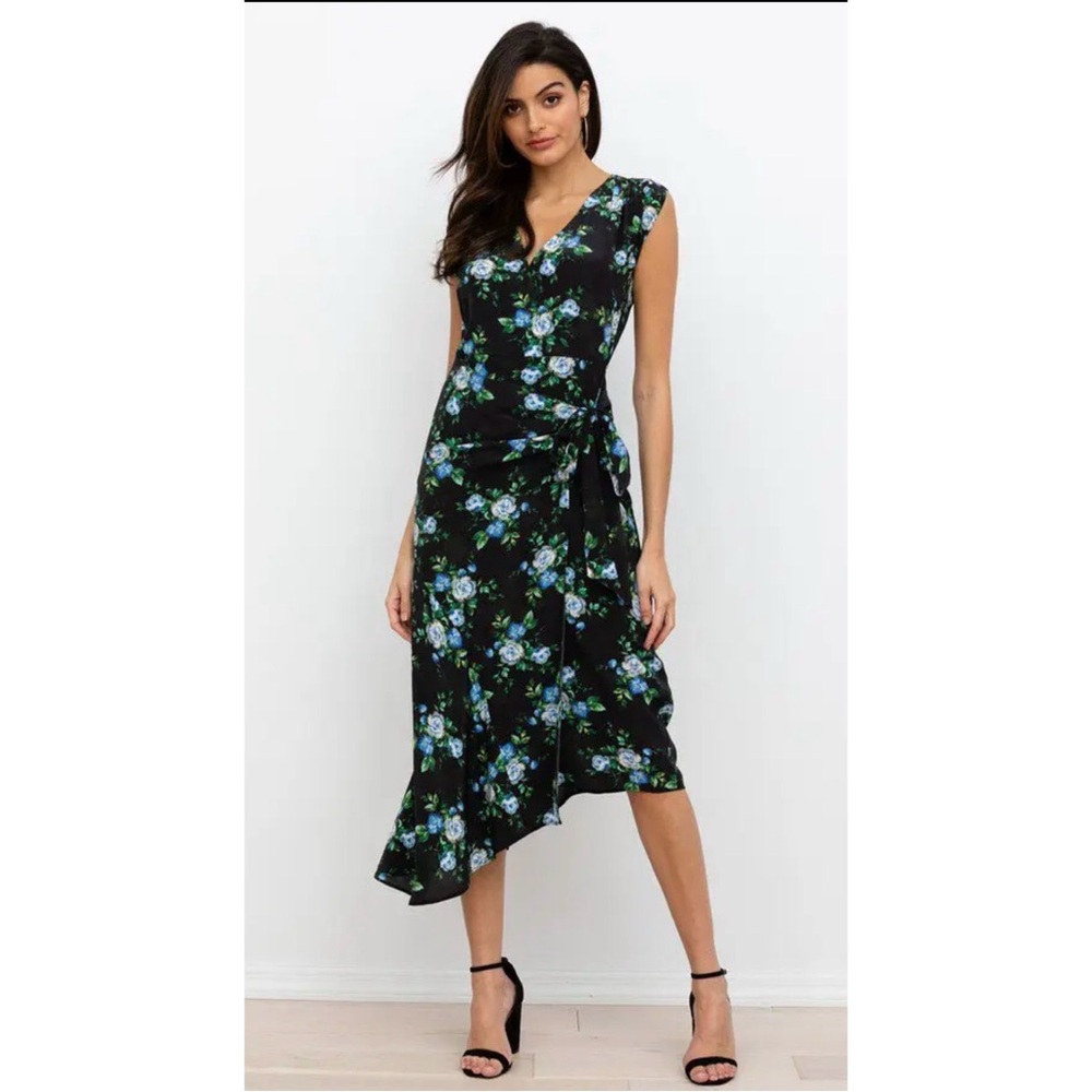 Yumi Kim Love Letter Black Midtown Dress Silk Floral Black/Blue/White/Green S